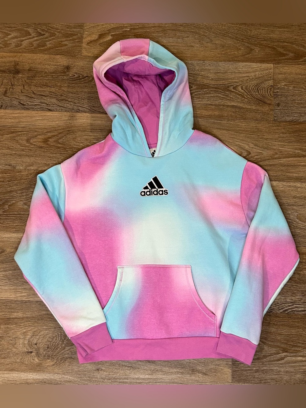 Adidas Girls Tie Dye Hoodie - Youth Size XL 16 Loose Fit. Blue / Pink / White